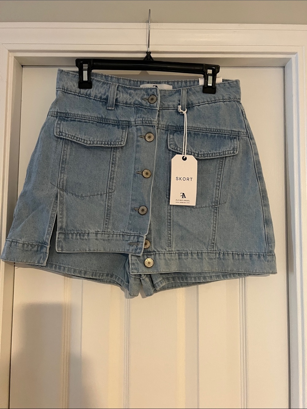 Flying Angel Light Blue Denim Skort with Front Buttons